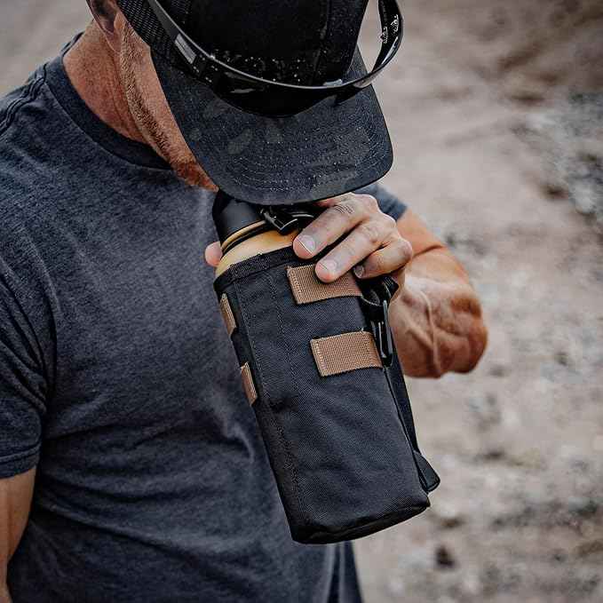 Iron Infidel Battle Bottle - 32 Oz Insulated Water Bottle with Straw Lid & Chug Cap, Stainless Steel Metal Flask Includes Rugged, Removable Sleeve for Keys, Wallet, & Phone (Brown Recluse 1 Liter)