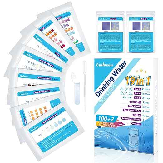 19 in 1 Drinking Water Test Kit with 100 All-in-One Water Test Strips & 2 Bacteria Tests - Home Water Quality Test Strips for Well, Tap Water, City Water, Tub and Swimming Pool Testing Strips