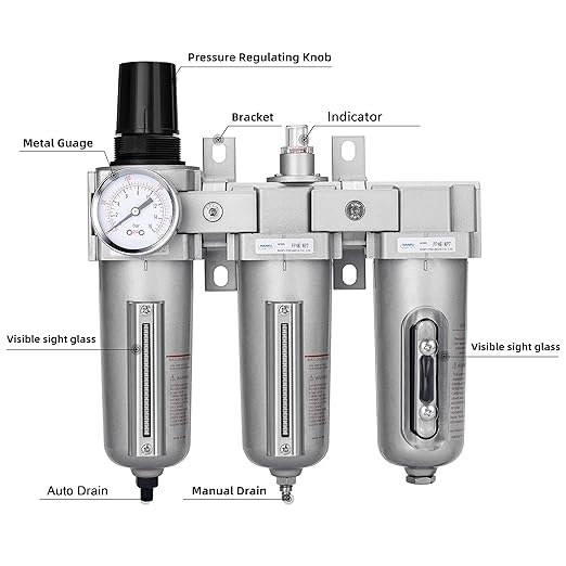 NANPU 3/4" NPT Industrial Grade 3 Stage Air Drying System - Particulate Filter, Coalescing Filter, Desiccant Dryer & Air Regulator, Metal Bowl, Auto Drain, Suitable for Paint Spray＆ Plasma Cutter - AquaVibe