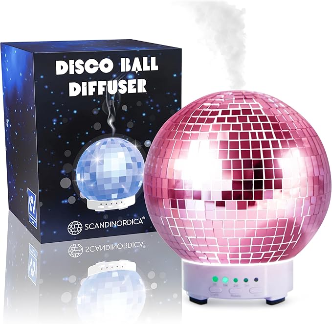 SCANDINORDICA Disco Ball Diffuser Rotating - Essential Oil Diffuser with Whisper Quiet Operation, Unique Preppy Room Decor | Aromatherapy Diffuser for Medium Room Pink