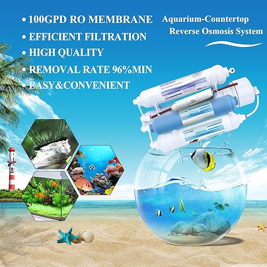 Geekpure 4 Stage Portable Aquarium Reverse Osmosis RO Drinking Water Filtration System 100 GPD - with DI Filter TDS Close to 0 ppm - AquaVibe