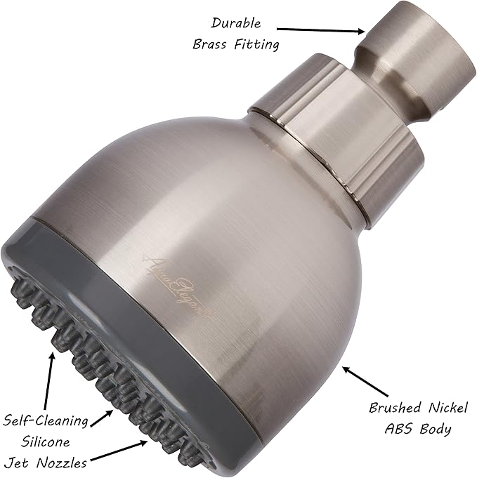 Aqua Elegante High Pressure Showerhead Brushed Nickel - Best Wall Mount, Bathroom, RV Shower Head For Low Flow Showers, 1.8 GPM - Brushed Nickel & California Certified - AquaVibe