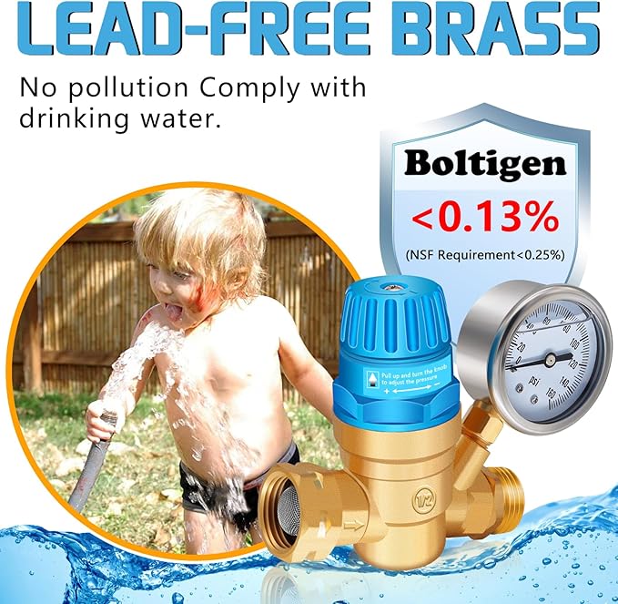 Boltigen RV Water Pressure Regulator Kit, RV Fresh Water Hose Kit with Inline Water Filter, Brass Elbow, Hose Splitter, Hose Quick Connects, Flexible Connector, 3/4'' GHT Leak Repair Kit for RV Camper