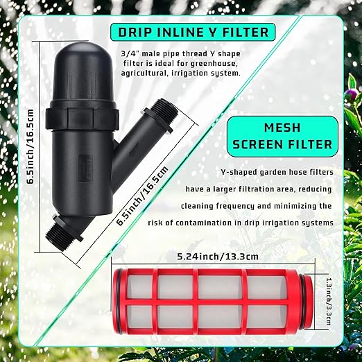 Drip Irrigation Pressure Regulator Kit,25 PSI Pressure Reducer,Inline Drip Irrigation Filter,1/2" Tubing Connector,Garden Hose Irrigation System Components (2 Set)
