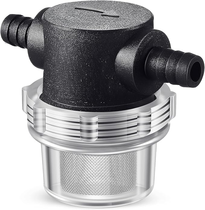 Water Pump Strainer, 3/8 Inch Hose Barb In-Line Strainer Twist-On Sprayer Filter for Water Pump 12V DC 80 PSI RV Camper Marine Boat Lawn