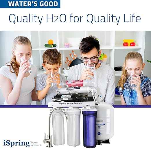 iSpring RCC7P-AK 6-Stage Reverse Osmosis System Under Sink, pH+, 75 GPD, RO Drinking Water Filtration System & F9K 1-Year Reverse Osmosis Water Filter Replacement Cartridge Pack Set, White