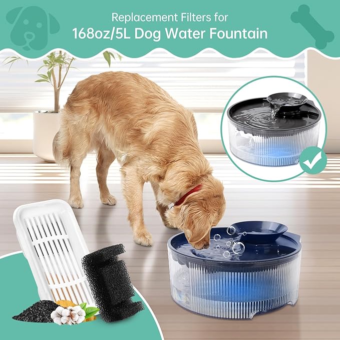 12 Pack Replacement Filters for 169oz/5L Dog Fountain, Multiple Filtration Dog Water Fountain Filter, Pet Fountain Filter, Cat Water Fountain filter Replacement - AquaVibe