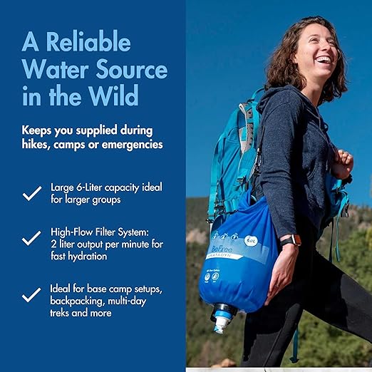 Katadyn Gravity BeFree 6L Water Microfilter, Camping, Backpacking, Emergency Preparedness, Blue