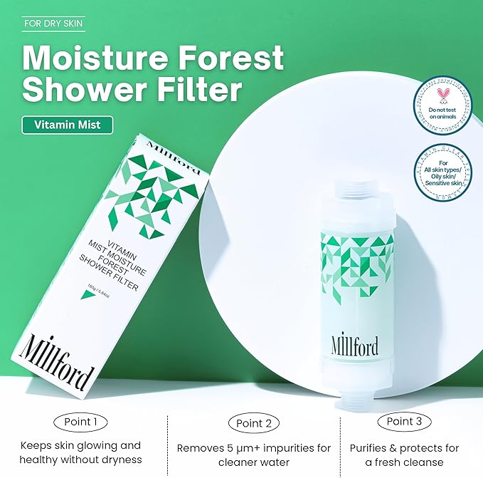Vitamin C Shower Filter - Korean Hydrating Mist Moisture Filter for Lasting Hydration, 99.9% Chlorine Removal, Natural Shower Infuser Detox, Deep Moisture Boost for Dry Skin (Forest)