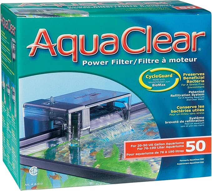Fluval 50 Power Filter – Aquarium Filter for 20 to 50 Gallon Fish Tanks – Quiet Energy Efficient Pump – Mechanical, Chemical & Biological Filtration – Easy Install & Maintenance (Packaging May Vary) - AquaVibe