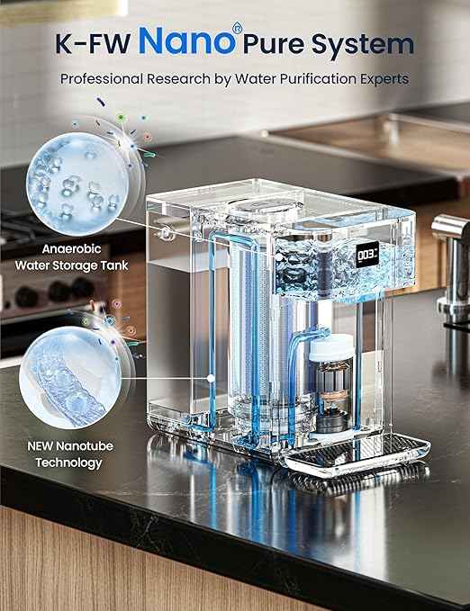 CF01 Reverse Osmosis Countertop Water Filter, 8 Stage Nano RO Water Filtration System, Home Water Purifier, 4:1 Pure to Drain Ratio, No Installation Required, White - AquaVibe