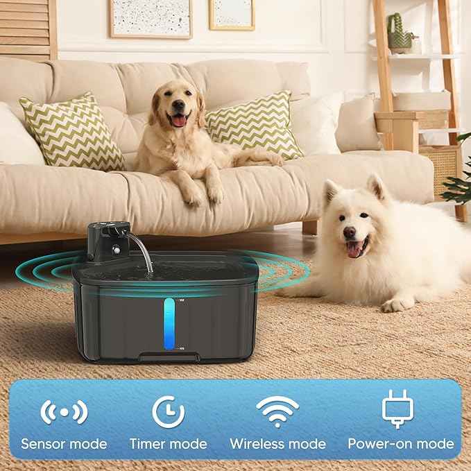 Dog Water Fountain Wireless,2.1GAL/8L Large Dog Water Fountain Battery Operated, Dog Fountain Water Bowl with Sensor,Wireless Smart Pump,Timer,BPA-Free,Ideal for Large Dogs,Multi-Pet Home