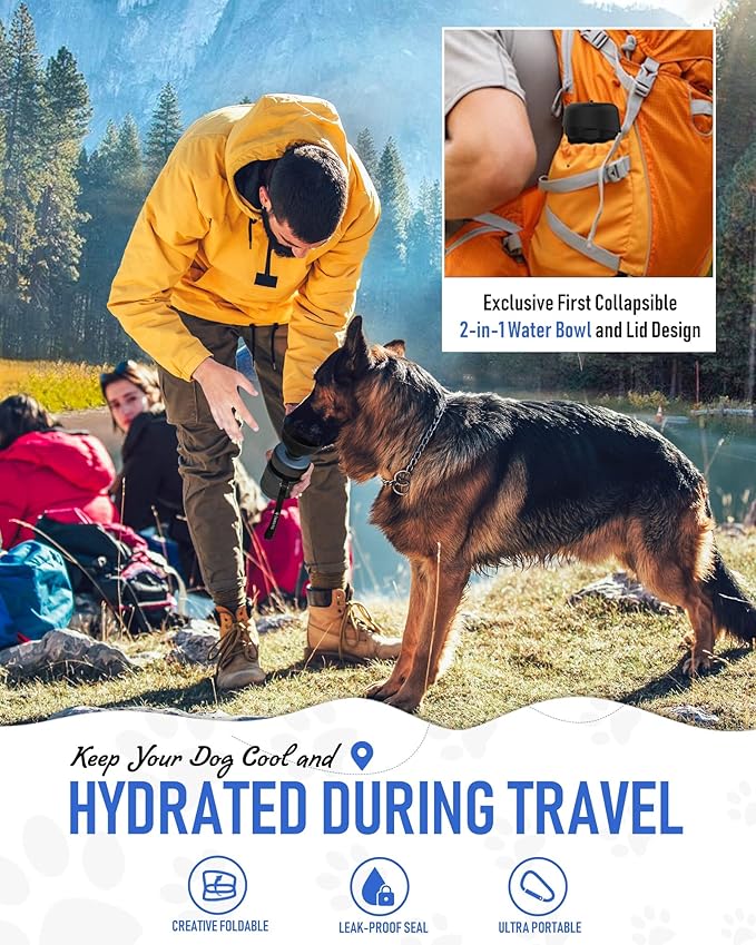 Lesotc Dog Water Bottle, Portable Water Dispenser with Travel Water Bowl, Leak Proof Pet Travel Squeeze Bottle, Puppy Essentials Dog Stuff Accessories for Outdoor Walking, Hiking, Camping - AquaVibe