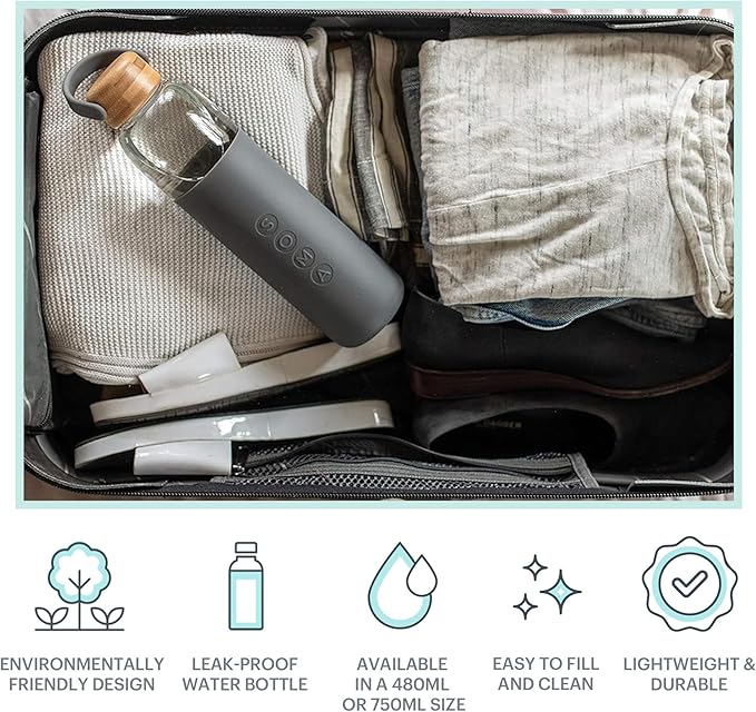 Soma by Full Circle 25oz Glass Water Bottle with Silicone Sleeve - BPA-Free, Leak-Proof, Eco-Friendly, Sustainable - Gray