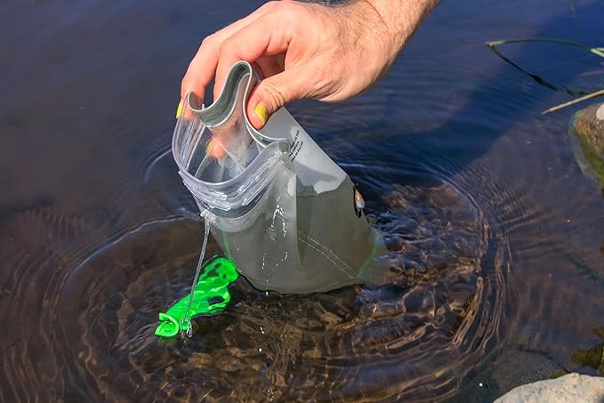 VectoX Extra Durable Water Collection and Filtration Bag 2L Green - 28mm Neck Compatible with Popular Filters - Wide Opening for Water Collection - Lightweight and Compact - Tethered Cap and Slider