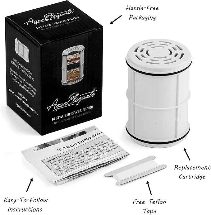 Aqua Elegante 16-Stage Shower Filter - Universal Showerhead Water Filters To Remove Chlorine + Hard Minerals - Bath Purifier And Best Softener System With Activated Charcoal - Replacement Cartridge
