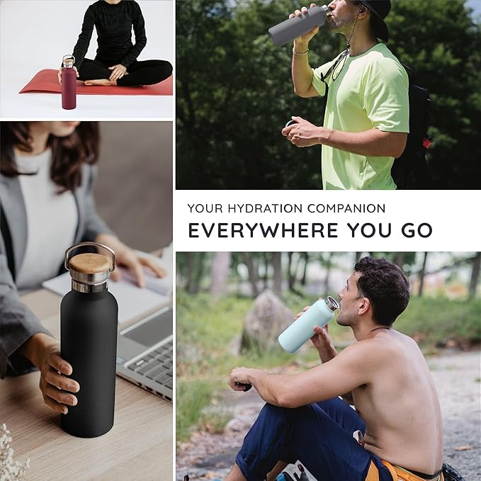 Bambaw 16 oz Stainless Steel Water Bottle, Insulated Water Bottle with Handle, Portable & Easy to Carry, Keeps Drinks Cold for 24h Cold & Hot for 12h, Durable, Lightweight & Reusable (Ice Blue)
