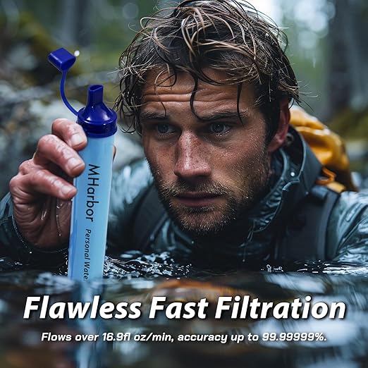 1 Pack Personal Water Filter Straw, Portable Outdoor Emergency Survival Gear for Hiking, Camping, Travel, Hunting & Fishing