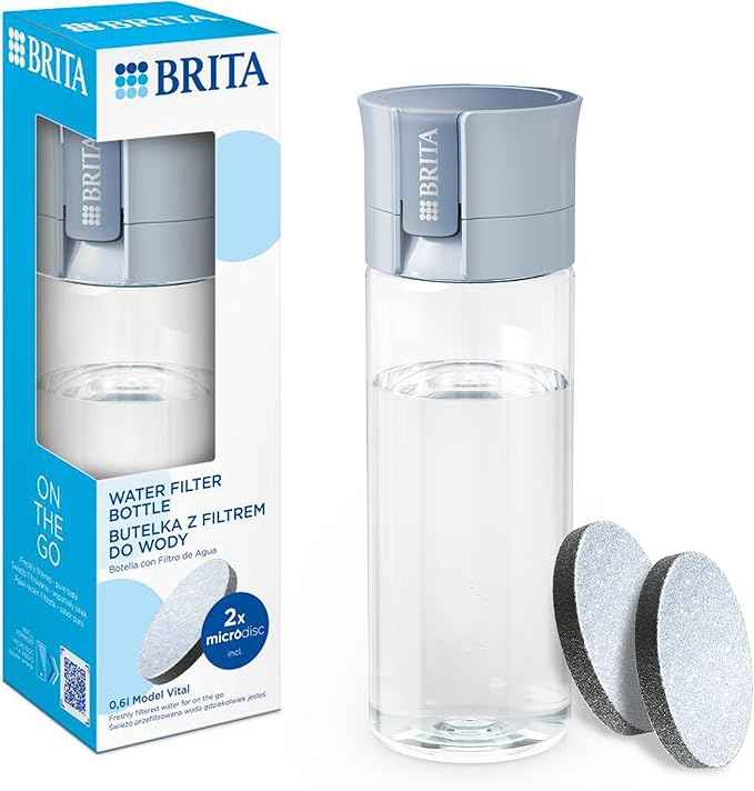 BRITA Water Filter Bottle Light Blue (600ml) incl. 2x MicroDisc Filters - packaging may vary
