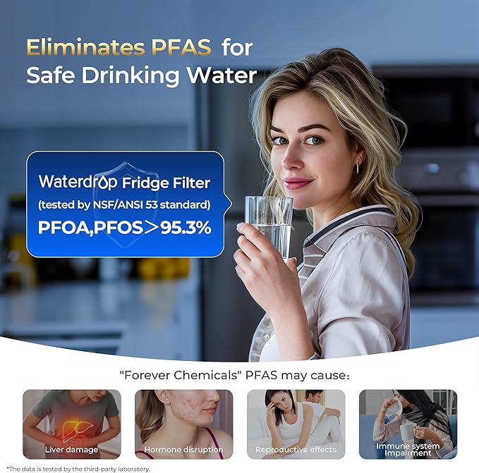 Waterdrop Plus WDP-F19C Replacement for GE® RPWFE®, RPWF (with CHIP) NSF 401 Refrigerator Water Filter, Compatible with WSG-4, GFE28GBLTS, GFE28GSKSS, PFE28KMKES, 2 Filters（Package May Vary）