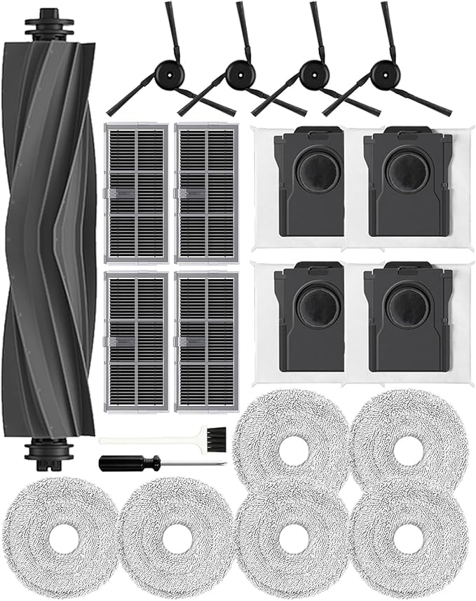 Yivy 21 Pcs Parts for Dreame X40 Ultra/L40 Ultra /X40 Master/Mova P50 Pro Ultra/Mova P10 Pro Ultra replacement: 4 Carbon HEPA filter, 4 Side Brushes,4Carbon dust Bags, 6 Mop Cloth - AquaVibe