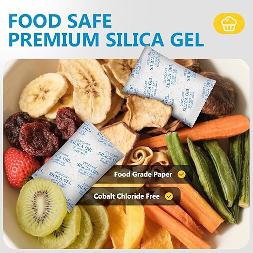 Moisture Absorbers – 100 Gram 40 Packs Silica Gel Packets Food Grade Silica Packets with Color Indicating, Premium Desiccant Packs for Food, Electronics, Closet, Jewelry and Safe Storage