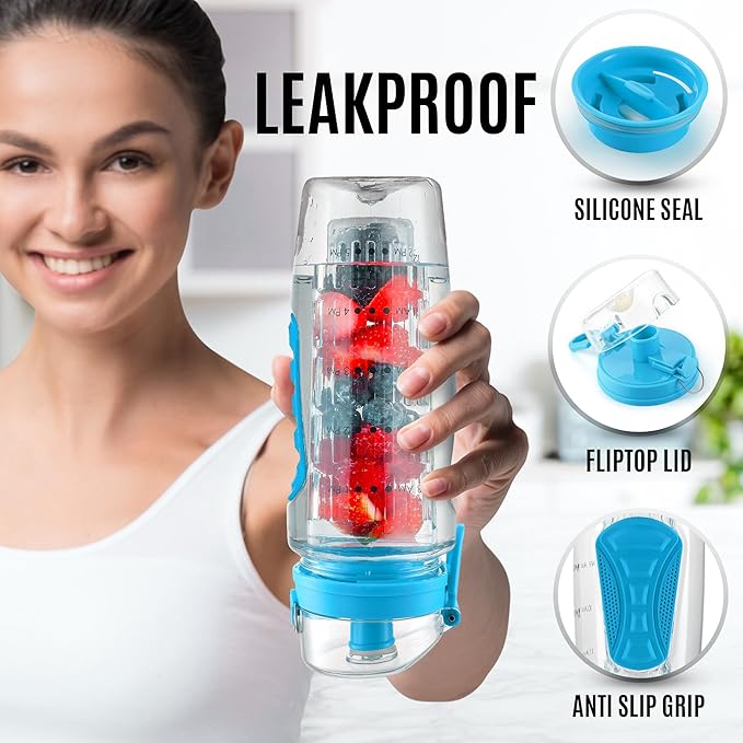 Zulay Fruit Infuser Water Bottle - 34oz - Leakproof With Full-Length Infusion Rod - Men Women's Ideal Fitness Gift Or For Gym, Camping