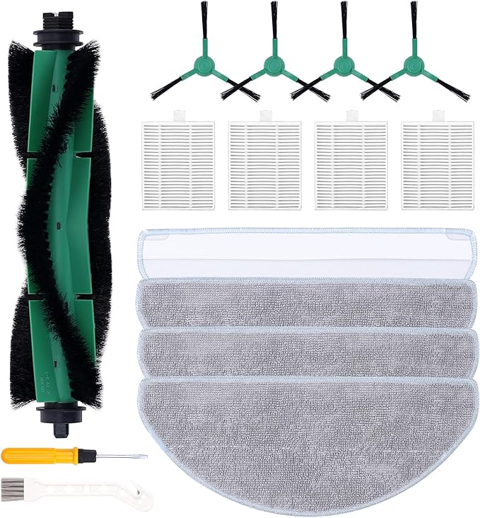 Y0140 Replacement Parts Pack for iRobot Roomba Combo Essential Series Q011, Y0110, Q0120, Y0140 Robot Vacuum Cleaner, 1 Roller Brush, 4 Hepa Filters, 4 Side Brushes, 4 Mop Pads (13 Pcs/Pack) - AquaVibe