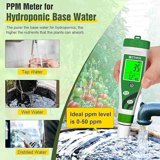 Hydroponic pH EC Meter, Water pH TDS PPM Meter with Simultaneous Display for Reservoir Nutrient Solution, pH EC Meter for Water Hydroponic DWC System Setup, Measure Conductivity for Aquaponics
