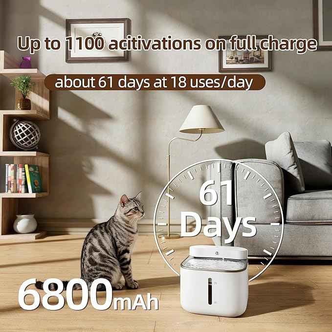 Upgraded Wireless Cat Water Fountain, 3.3L (113oz) Smart Motion-Sensing Automatic Pet Fountain, 6800mAh Battery, Whisper-Quiet & Easy to Clean