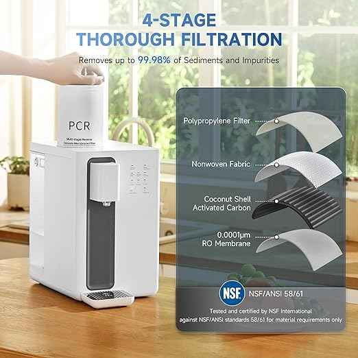 CO-Z Countertop Reverse Osmosis Water Filter, 4-Stage RO Water Filtration System, Portable Water Purifier Dispenser with 3 Preset Volume Options, 3:1 Pure to Drain, NSF/ANSI 58, No Installation