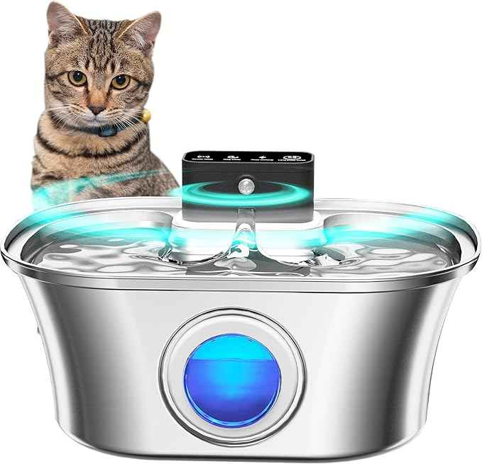 Wireless Cat Water Fountain Stainless Steel, 3.2L Pet Fountain Battery Operated,Cordless Cat Fountain for Cats&Dog with Motion Sensor, Quiet Indoor Cat Fountain for Drinking, Multi-Filtration