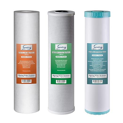iSpring UVF55FS Whole House UV Water Filter & F3WGB32BM 4.5” x 20” 3-Stage Whole House Water Filter Set Replacement Pack White (Pack of 1)