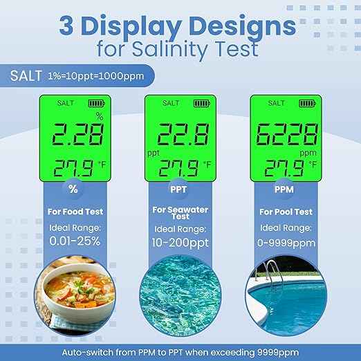 All-New 2026 Pool Salt Tester & pH Meter | Digital 5-in-1 Salinity, pH, Temperature, EC & TDS Meter for Pools, Hot Tubs, Aquariums, Hydroponics, and Drinking Water – High Accuracy & Easy Calibration