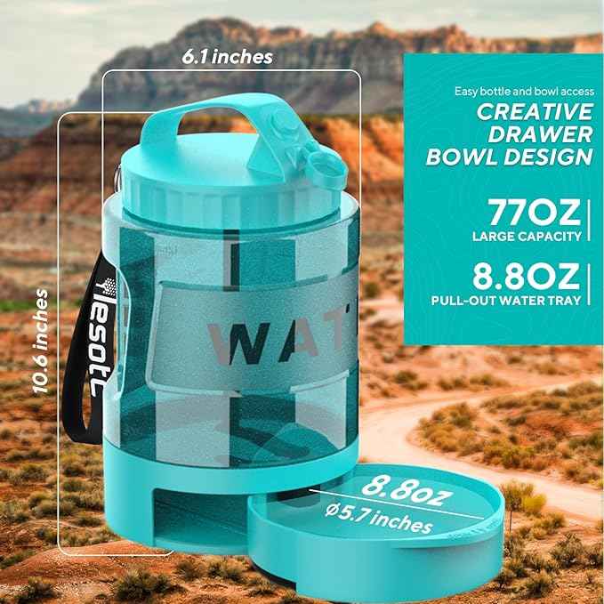 77oz Portable Dog Water Bottle, Large Travel Water Bowls for Dogs Camping Essentials Hiking Park Traveling Beach Walk Accessories, Dog Water Bowl Dispenser with Pull-Out Drinking Bowl, BPA Free