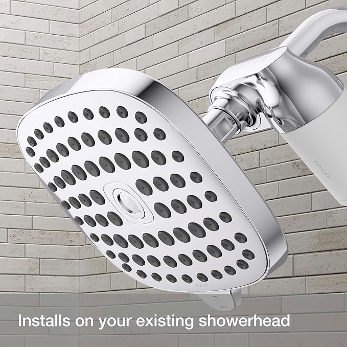 KOHLER R24612-CP Aquifer Filtered Shower Head Attachment, Filtration System Attaches to Most Existing Shower Heads, Reduces Chlorine, Odor, and Controls Scale, Polished Chrome