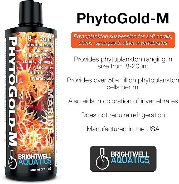 Brightwell Aquatics PhytoGold M - Phytoplankton Suspension for Soft Corals, Clams, Sponges & Their Allies, 20 Liter - AquaVibe