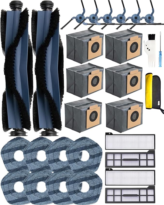 Yivy 29 Pack Accessories Kit Replacement Parts Compatible with Eufy X10 Pro Omni Robotic Vacuum Cleaner,2 Main Brushes,6 Sweeping Brushes,4 HEPA Filters,6 Vacuum Bags,8 Mop Pads,etc. - AquaVibe