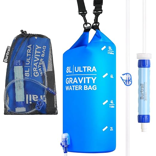 8L Camping Water Filtration System, Protable Gravity Water Filter System Survival for Camping Hiking Backpacking and Emergency Preparedness, 2-Gal Bag, BPA-Free