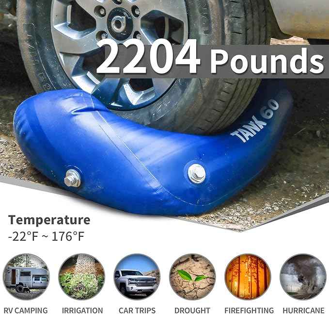 TPU Water Storage Bladder, 60 Gallon Portable RV Fresh Water Tank, Food Grade BPA Free Collapsible Flexible Container for Drinking, Camping, Irrigation & Emergency-Hurricane, Drought, Fire (3/4” GHT)
