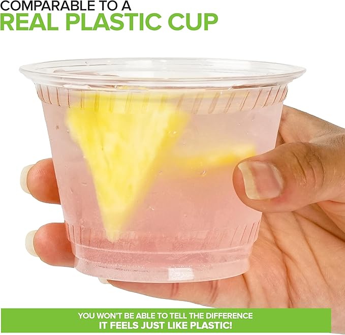 Stock Your Home 9 oz Premium Commercially Compostable Cold Cups 1000 Pack, Eco Friendly Disposable Cups for Water Wine Beer Samples