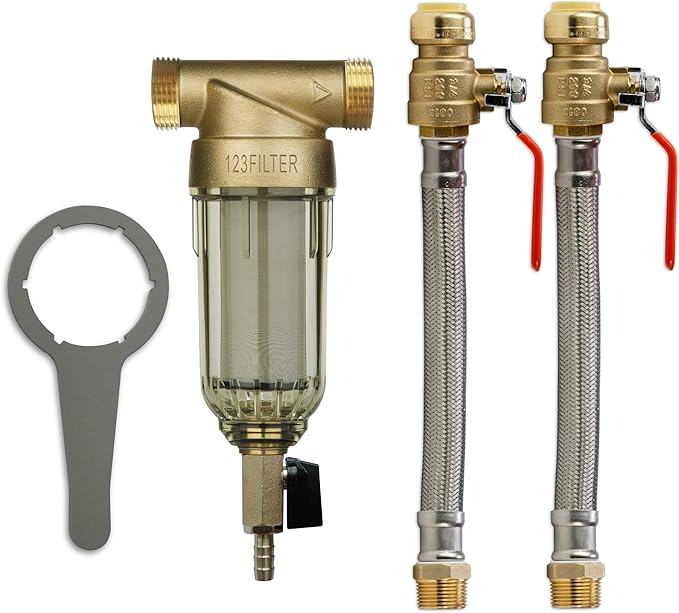 iSpring WSP-50 Reusable Whole House Spin Down Sediment Water Filter 50 Micron with Push to Connect Ball Valve