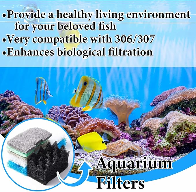 52 Pcs Replacement Filter Media Kit Compatible with Fluval 306/307 Aquarium Filters, Include Three Bio-Foams, Ammonia/Phosphate/Nitrite Remover, Towel and Grease - AquaVibe