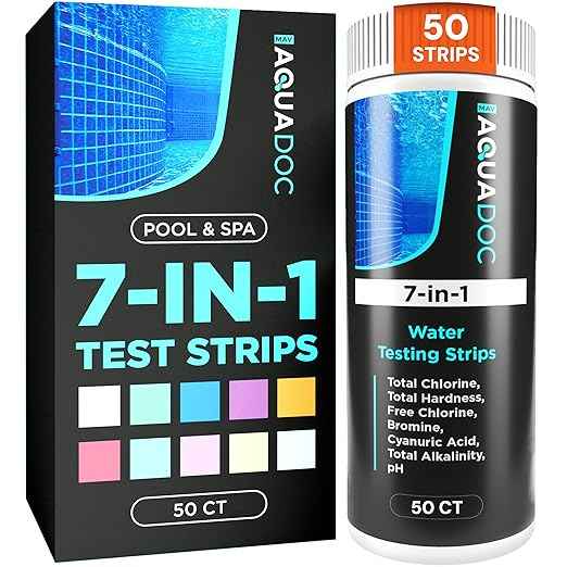 AquaDoc 7-in-1 Spa & Hot Tub Test Strips - 50 Pool Test Strips for pH, Chlorine, Hardness, Bromine, Cyanuric Acid, Alkalinity