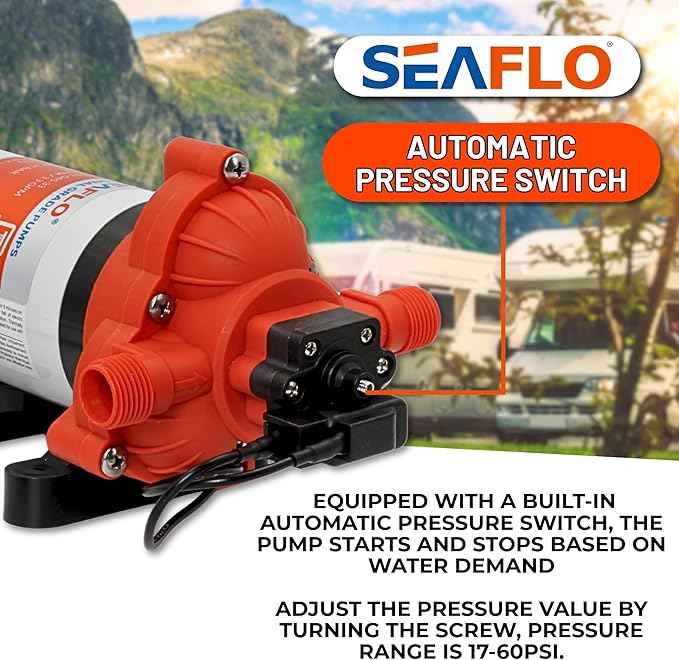 SEAFLO 33 Series Water 110V AC Pressure Pump - 115V AC, 3.3 GPM, 45 PSI, Self Priming, Smart Pressure Switch, for RV/Caravan/Marine/Industrial Use-NSF, CE & Rohs Certified, UL Listed, 4-Year Warranty