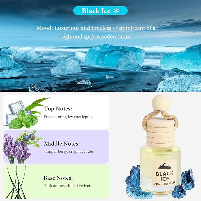 Car Air Freshener Oil Diffuser - Hanging Long Lasting Scent for Car & Home, Essential Oil Freshener with Adjustable Fragrance (Teak Wood+Black Ice+Bamboo Rain+White Tea)