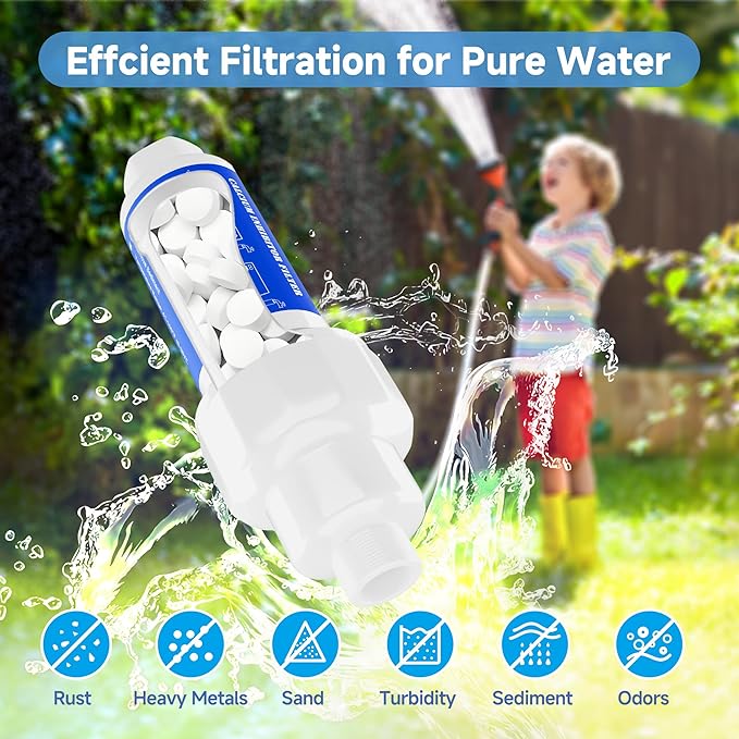 Mornajina Calcium Inhibitor Filter for 3/4" Standard Garden Hose and Faucets, Inline Sediment Anti-Scale Mister Filter for Outdoor Misting System Mist Nozzle, Preventing Scale Buildup from Clogging Up