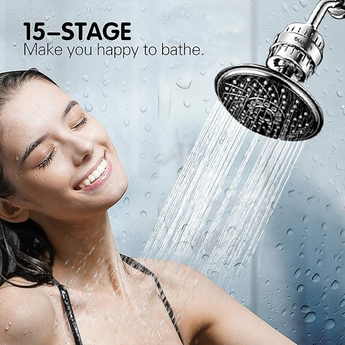 Shower Filter & Replacement 15 Stage Cartridge-2pcs with Vitamin C for Hard Water High Output Shower Water Filter to Remove Chlorine Fluoride Heavy Metals and Other Sediments