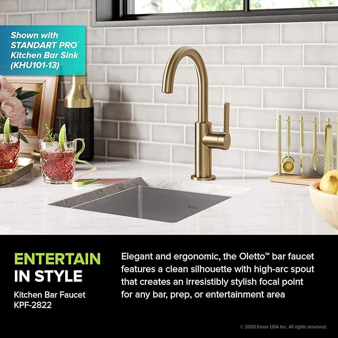 KRAUS Oletto Single Handle Kitchen Bar Faucet in Brushed Brass, KPF-2822BB