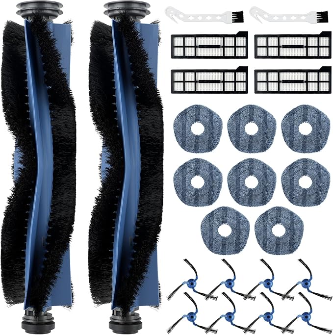 24 Pack Replacement Parts for Eufy X10 Pro Omni Robotic Vacuum Cleaner Accessories Kit, 2 Roller Brushes, 4 HEPA Filters, 8 Mop Cloths, 8 Side Brushes, 2 Cleaning Brushes - AquaVibe